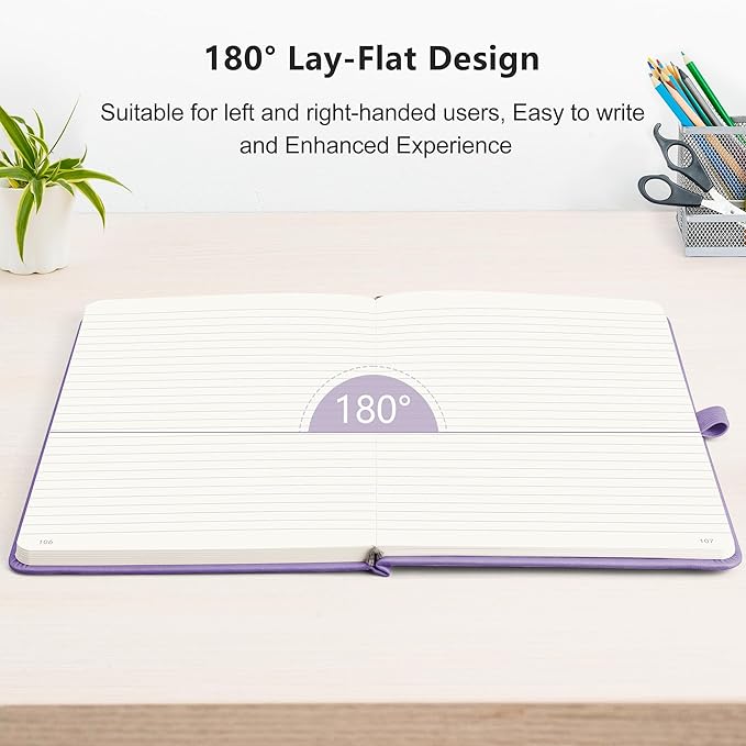 RETTACY Lined Journal Notebook, 2-Pack, 192 Numbered Pages per Pack, A5 Medium Size (5.7'' x 8.3''), for Men & Women, Writing, Work, Leather Hardcover, 100 GSM Thick Paper (Black & Purple)