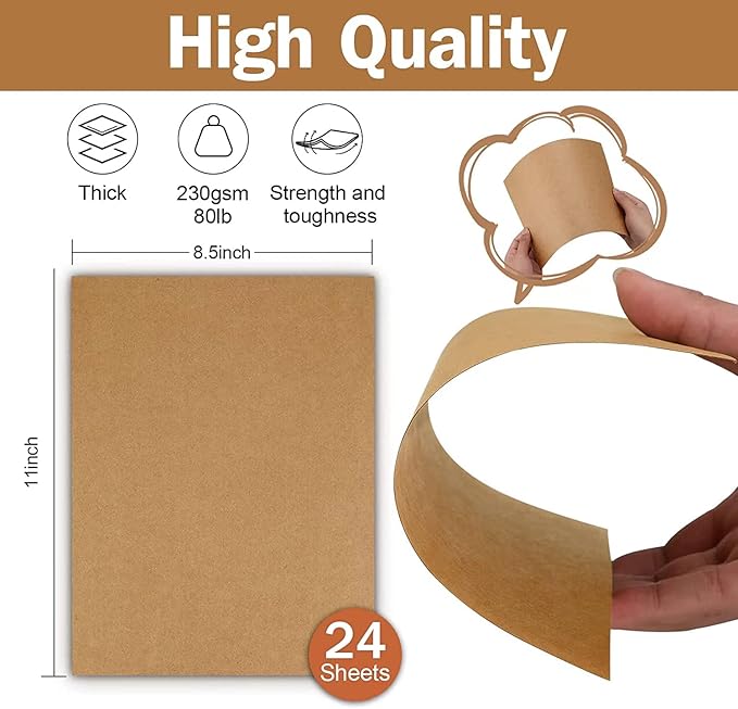 24 Sheets Brown Cardstock 8.5 x 11 Kraft Paper, Goefun 80lb Card Stock Printer Paper for Invitations, Menus, Crafts, DIY Cards