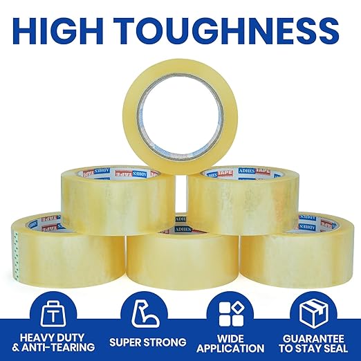 ADHES Packing Tape Shipping Tape Packaging Tape for Moving Boxes, 60yard Per Roll 1.88inch Width 2.7Mil Thickness