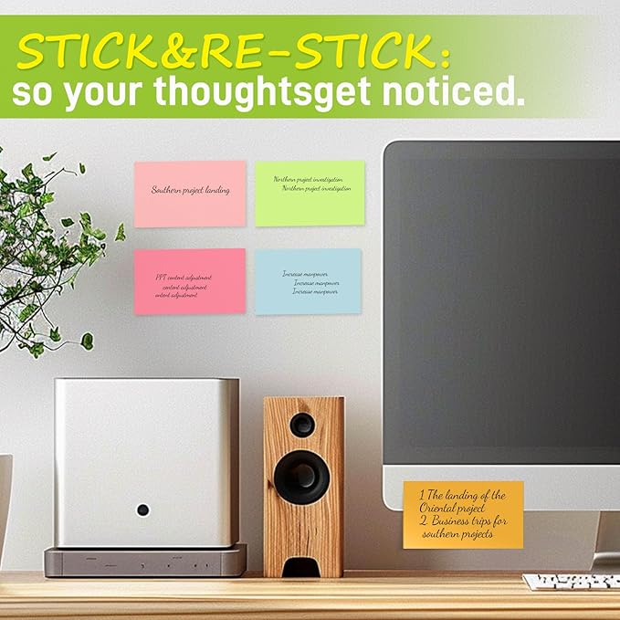 3 in x 5 in Large Sticky Notes, 76 x 127 mm 6 Pads Assorted Self-Stick Pads for Notebook,Office,School and Home,80 Sheets/Pad (12 Pads Brillant)