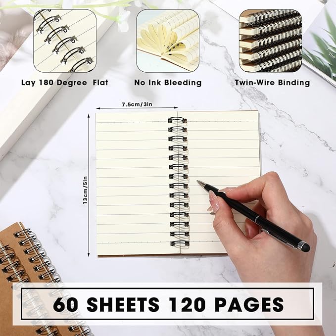 Jutom 150 Pcs Small Spiral Notebooks Memo Pads 3x5 Bulk Small Pocket Notebooks Mini Notepads with Lined Pages Mini Journals for Office Back to School Work Writing Supplies, 120 Pages (Kraft Color)