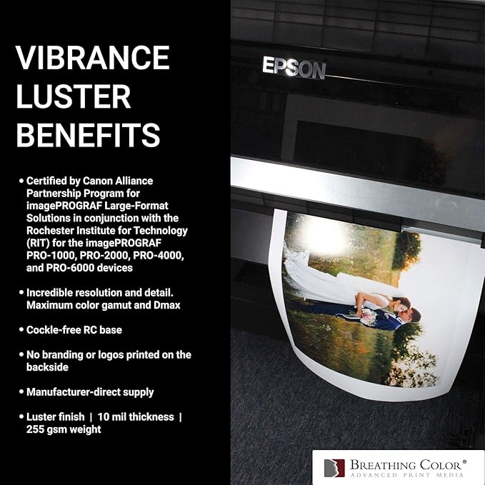 Vibrance Luster Photo Printer Paper 10 mil 255 gsm Luster Finish Premium Photo Paper Sheets 17 inches x 22 inches 50 sheets Works with All Inkjet Printers Including Professional Makes and Models