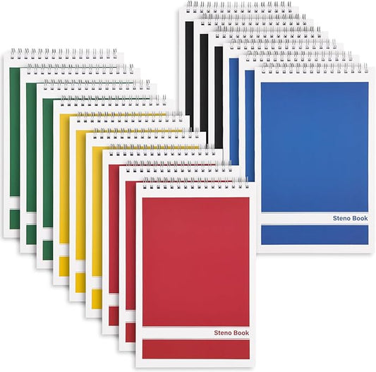 LABUK 15 Pack Steno Pads 6x9 Inches 80 Sheets Spiral Steno Notebooks Gregg Rule, Pocket Notebooks Colorful Covers with Top Spiral Pads for School, University, College, Work, Office