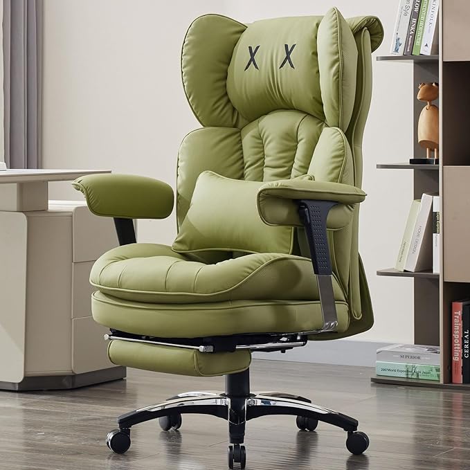 Efomao Big and Tall Office Chair with Footrest – High Back Computer Chair with Adjustable Armrests，Executive Office Chair with Wide Seat, Modern Desk Chair for Home Office, Gaming, or Study, Green