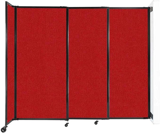 Wall-Mounted Sliding StraightWall Room Divider | Adjustable Widths | Locking Wheels | Room Separator | Up to 7'2" Wide x 6' Tall Red Fabric Panels