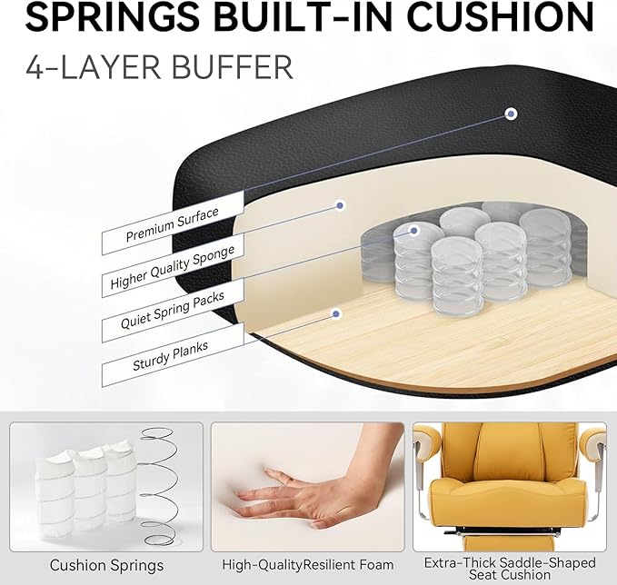 Efomao Big and Tall Green Office Chair 450LBS – Ergonomic High-Back Executive Chair with Footrest, Adjustable Padded Armrests, PU Leather Computer Chair with Lumbar Support for Home or Office, Yellow