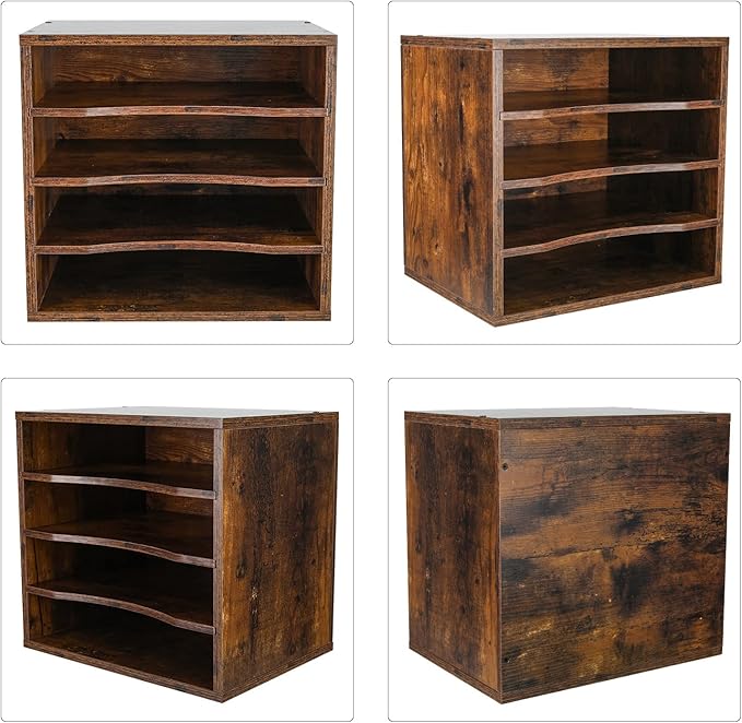 PAG Mail Sorter, Wood Countertop Literature Organizer, Office Supplies Desktop File Bill Paper Organizer for Home School, 4 Compartments, Antique Brown