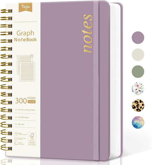 Spiral Graph Paper Notebook Journal for Work, 300 Pages, Thick B5 (7.1"x10") Grid Journals for Women & Writing, Hardcover Notebook for Note Taking, Perfect for Work School Note Taking Business, Purple