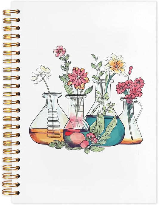 SNNDER Science Teacher Gifts, Floral Beakers Notebook Journal, Chemistry Biology Teacher Gifts, Science Teacher Appreciation Gifts, Hardcover Spiral Notebook 5.5x8.3 Inch