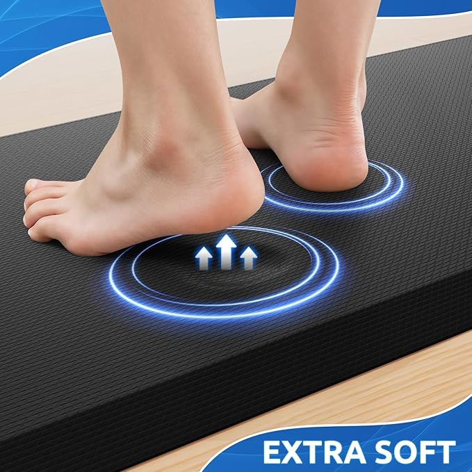 KitchenClouds 2PCS Kitchen Rugs Cushioned Anti-Fatigue Non-Slip Waterproof Kitchen Mat Comfort Foam Standing Mat for Floor Office Sink Laundry (Black)