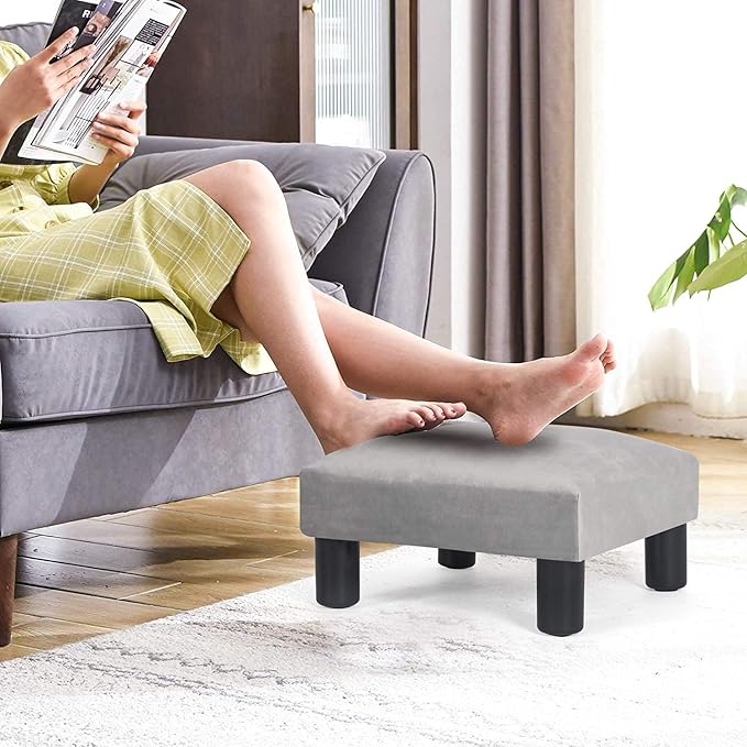 Joveco 15'' Small Foot Rest Stool Ottoman- Upholstered Footstool and Ottomans Small Footrest for High Beds- Lightweight and Portable, Light Gray