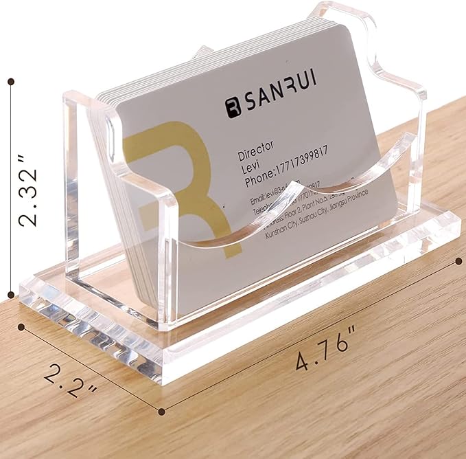 SANRUI Clear Horizontal Business Card Holder Stand for Desk, Acrylic Desktop Display Name Cards Holders Organizer Storage Rack,for Exhibition, Home , Office ,1 Tier 1 Pocket , 60 Card Capacity