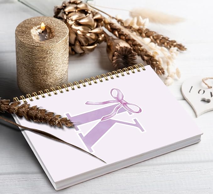 foedor Coquette Trendy Preppy Purple Bow Spiral Notebook,Initial K Journal Personalized Teen Girl Gifts,Monogrammed Gifts for Women Teen Girl,College Ruled Hardcover Spiral Notebook(purple)