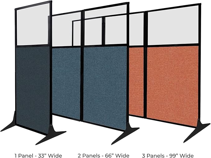 Versare Workstation Partition | Portable Wall Divider | Modern Office Cubicle | Free Standing Privacy Screen | Flexible Work Space | 66" x 70" W/Window, Navy Blue Fabric Panels