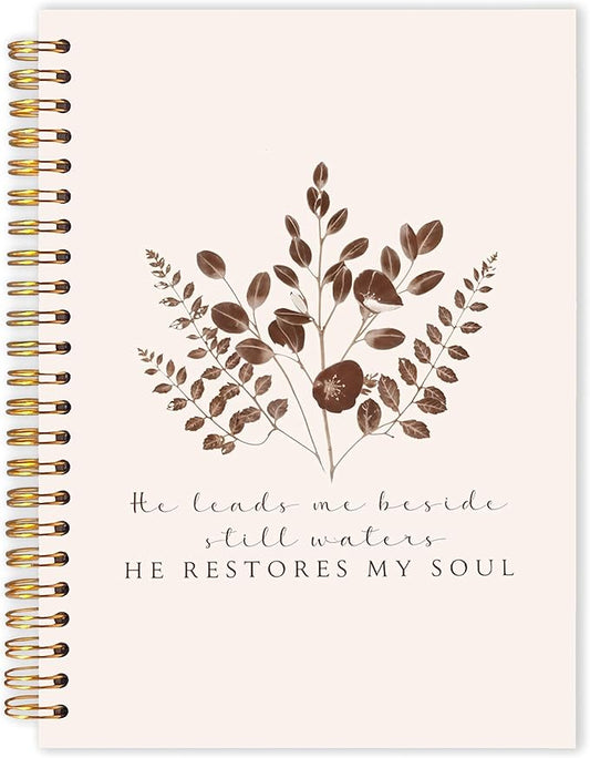Qabliqo Vintage Plant Christian Spiral Notebooks, He Restores My Soul Bible Journals for Writing, Religious Payer Journal for Women Men, Scripture Notebook for Note Taking, 5.5x8.3 Inch