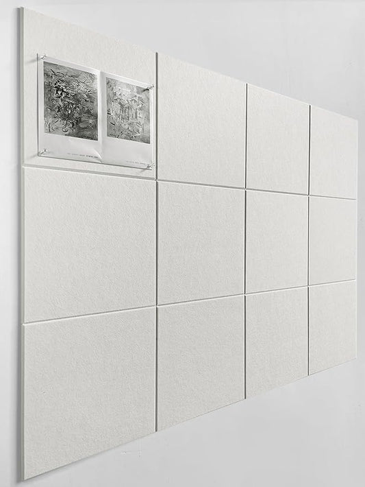 Large Cork Board Alternative - 12-Pack Felt Wall Tiles with Safe Removable Adhesive Tabs, Cork Wall Tiles Bulletin Board Home Office Essentials - Warm White