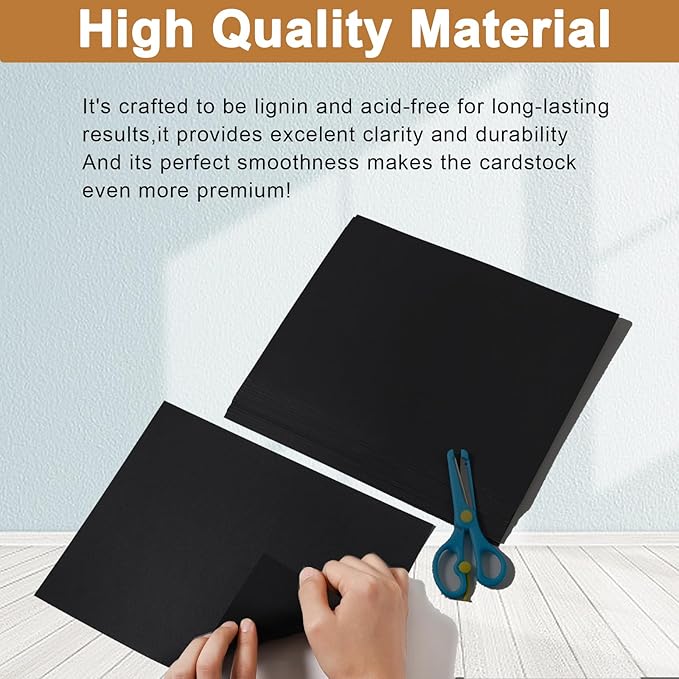 100 Sheets Black Cardstock 8.5 x 11 Printer Paper, 75lb Heavyweight Paper Card Stock for Halloween, DIY Cards Making, Birthday Decorations, Invitations, Thank You Cards