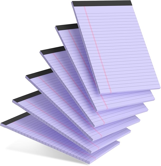 6pcs Small Legal Pad 5x8 College Ruled Purple Legal Pads Notepads 6 Pack Study Back Writing Pads 5 x 8 Perforated Narrow Ruled Pads of Paper Purple