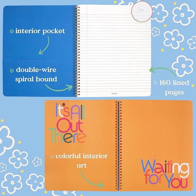 ban.do Rough Draft Large Spiral Notebook with Saying, 11" x 9" with Pockets and 160 College Ruled Pages, Possibilites are Endless