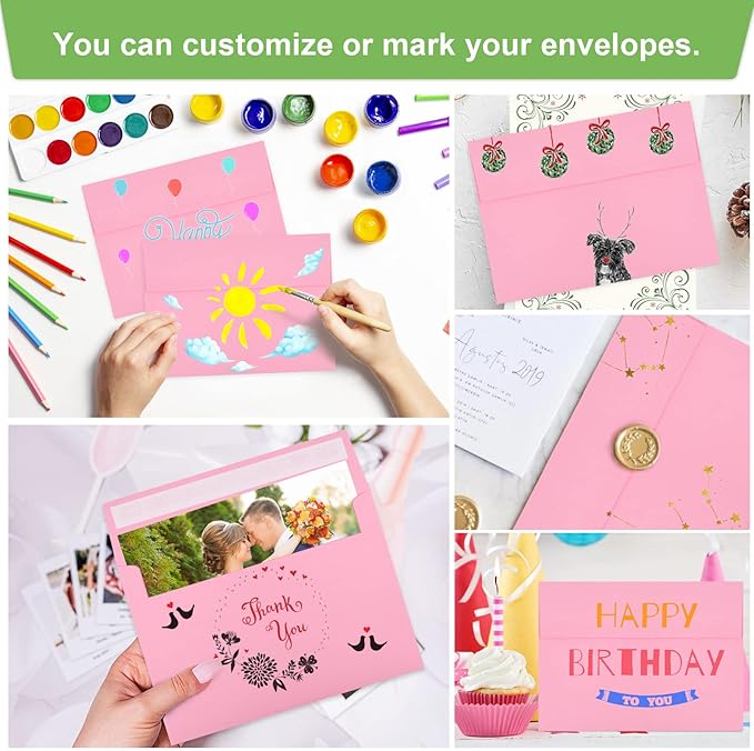 50 Pack 5x7 Envelopes - A7, Printable Invitation Envelopes - Self Seal for Weddings, Invitations, Photos, Greeting Cards, Mailing (Pink)