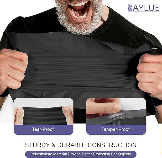 Black Large Poly Mailers 14.5x19 Inch | Strong Adhesive Self-Seal Mailer Bag | Tear, Tamper, Water Resistant Shipping Envelopes | Thick Strong polymailer Bags | Clothing Shipping Bags | 500 Pcs Bulk