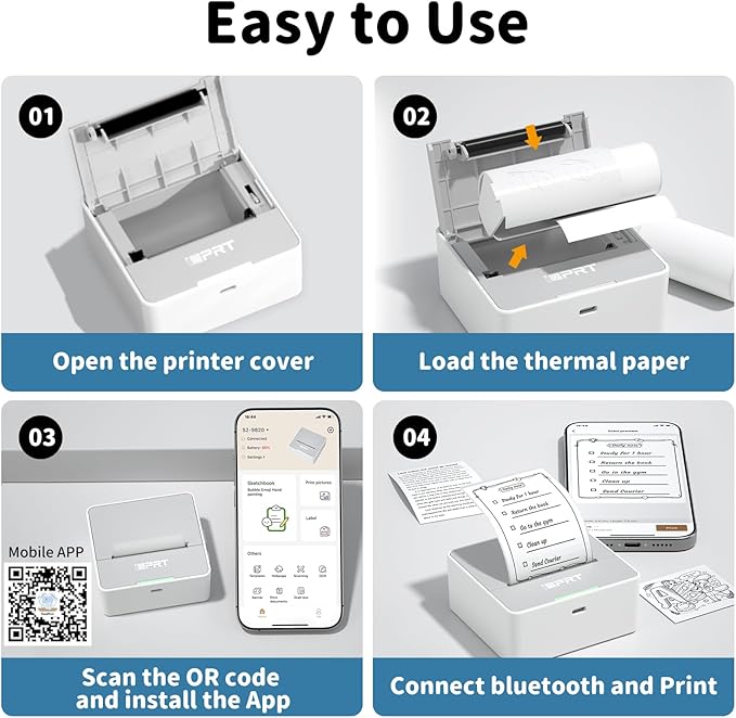 iDPRT Sticker Printer - Mini Portable Printer Bluetooth Thermal Label Printer with 1 Roll Sticker Paper, Inkless Sticker Maker Machine Pocket Instant Print for Study Notes, Pictures, DIY, Label