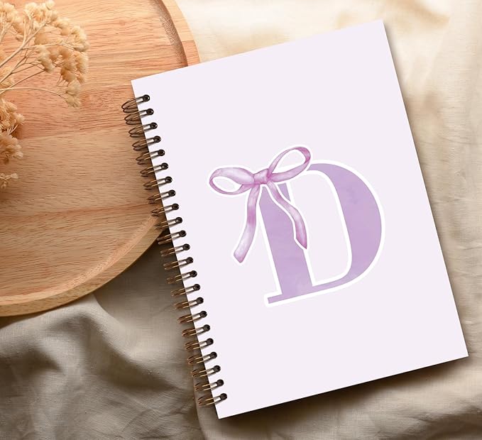 foedor Coquette Trendy Preppy Purple Bow Spiral Notebook,Initial D Journal Personalized Teen Girl Gifts,Monogrammed Gifts for Women Teen Girl,College Ruled Hardcover Spiral Notebook(purple)
