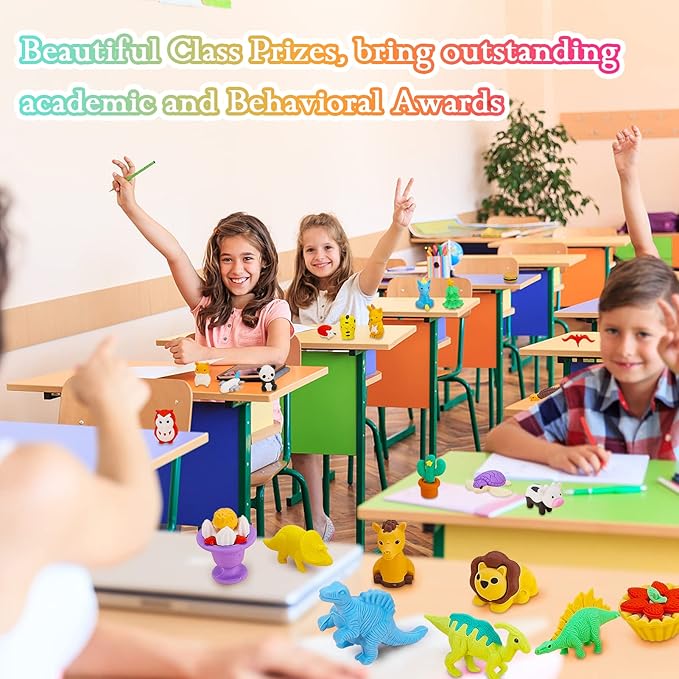 120Pcs Animal Erasers Bulk Cute Food Erasers Desk Pets Kids Puzzle Eraser Take Apart Cool 3D Eraser Mini Fun Party Favors for School Supplies Classroom Rewards Easter Egg Fillers Gifts