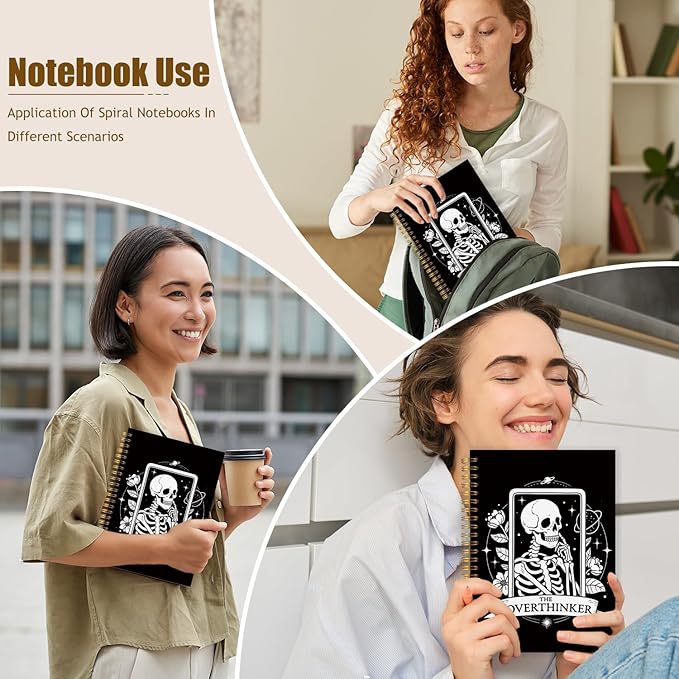 WUCHJ the Overthinker Tarot Card Spiral Notebook Journal, Gothic Goth Skull Notebook Journal, Witchy Journal, Goth Office Supplies, Witchy Stuff Spiral Notebook 5.5x8.3