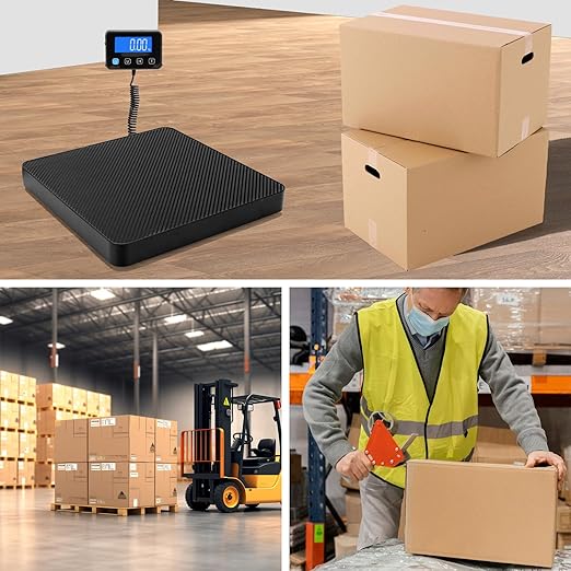 Digital Shipping Scale, 5g High Accuracy 440 lb Postal Scale with Hold and Tare Functions for Parcels/Luggage/Home, Silicone Surface, Extended LCD Display, Batteries and AC Adapter Included