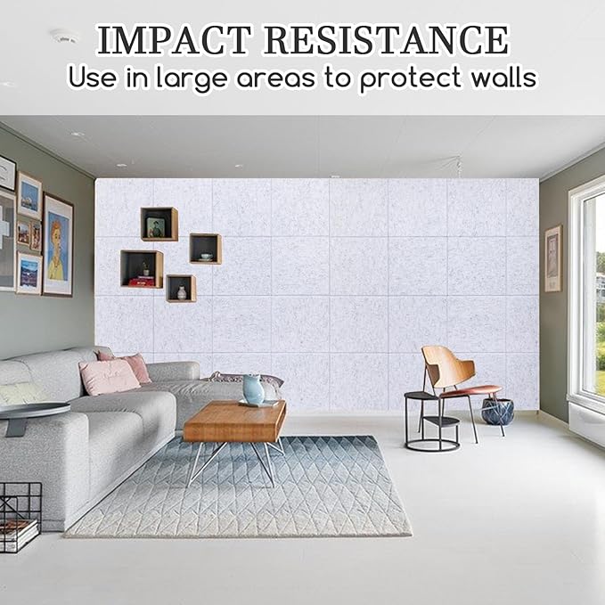 Large Cork Board Alternative, 12 Pack Felt Board with Safe Removable Adhesive Tabs Felt Wall Tiles, Large Cork Boards for Walls, Cork Board for Home Office, Pin Boards for Walls, Marble White