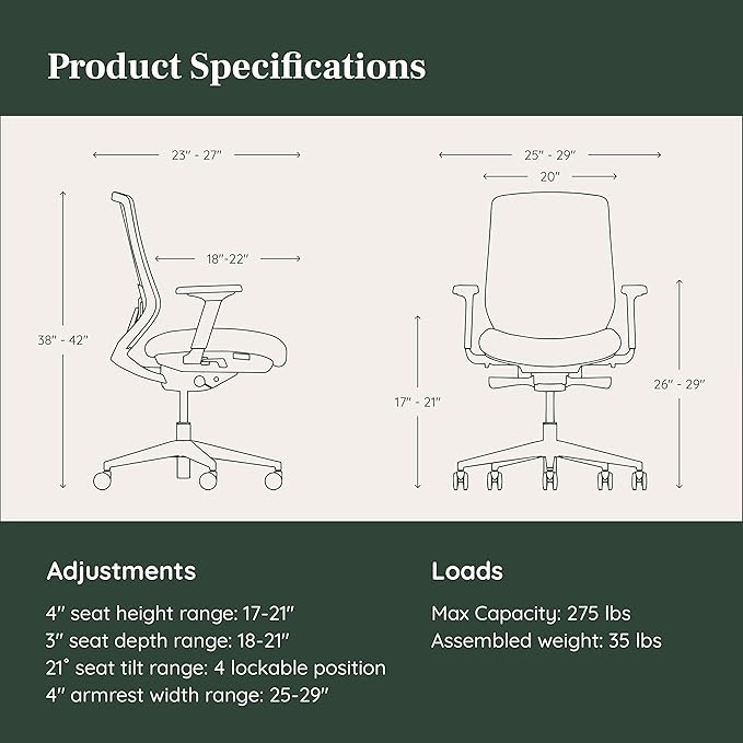Branch Ergonomic Chair - A Versatile Desk Chair with Adjustable Lumbar Support, Breathable Mesh Backrest, and Smooth Wheels - Experience Optimal Comfort and Support - Pebble - White