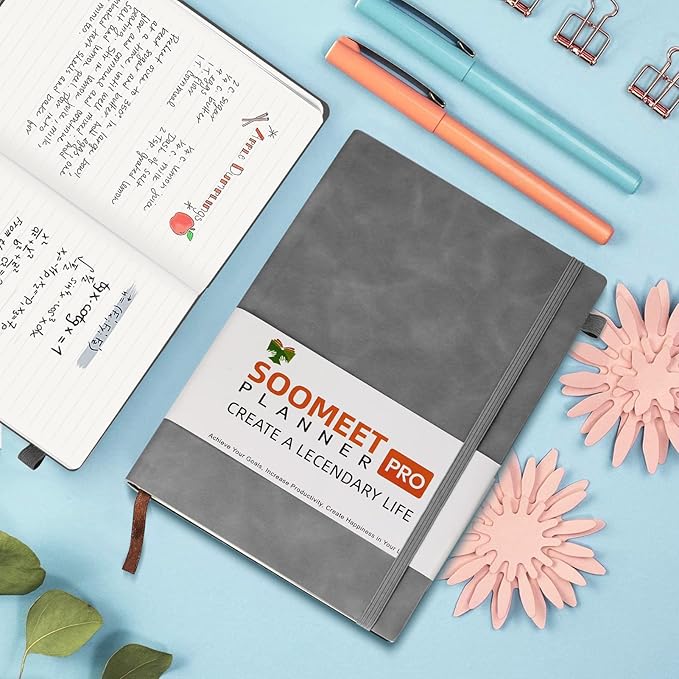 Lined Journal Notebook, 200 Pages, Leather Hardcover Notebooks, A5 College Ruled Thick Classic with Pen Loop Notebook Journals for Writing, for Women Men Office School, 5.75'' X 8.38'', Grey