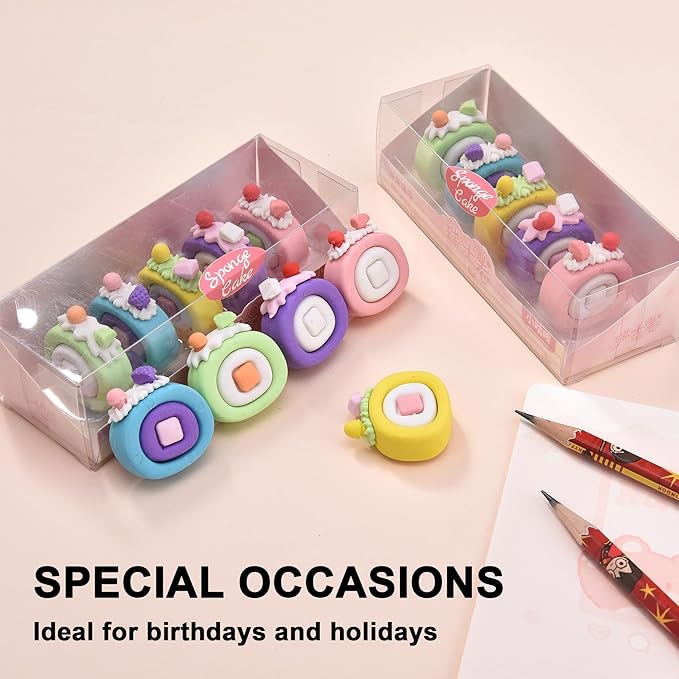 15Pcs Cute Food Shape Erasers for Kids, Fun Cake Dessert Pencil Erasers for School Classroom Supplies Birthday Party Favors