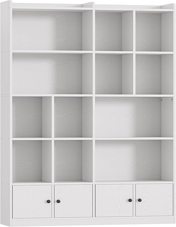 IRONCK Bookshelves and Bookcase, 6 Tiers Large Bookshelf with 4 Doors, Floor Standing Tall Display Storage Shelves for Home Office, Living Room, Bedroom, White