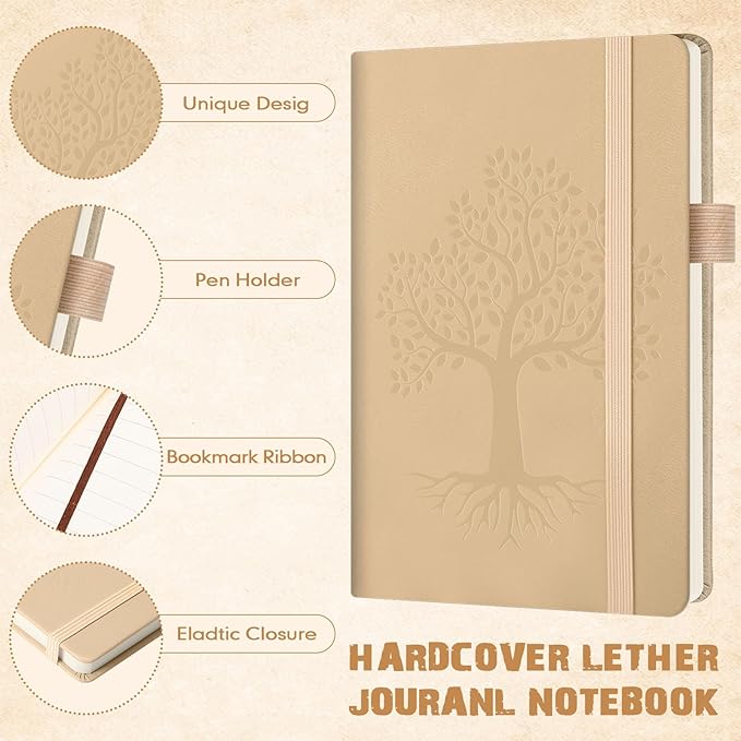 Estune Tree Small Notebooks Pen Leather Lined Pocket Subject Notebooks Hardcover Pocket Notepad Cute Ruled Leather Journals with Pen Holder for Men Women School Business, A6(Elegant Color,30 Set)