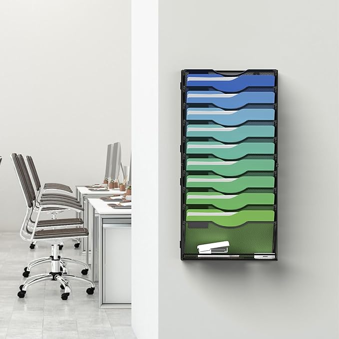 Kuntine.B Wall File Organizer Office Hanging Magazine Holder Wall File Organizer for Office Home (Black, 11 Tier)