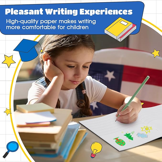 Henoyso 12 Pcs Primary Composition Notebook K-2 9 3/4 x 7 1/2 Inch Primary Journal, Back to School Supplies, Bulk Blank Writing Book for Kid to Write Draw Journal 60 Page Notebooks (Black)