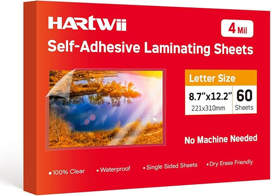 Self Adhesive Laminating Sheets,4Mil 8.5x11inches,60 Sheets Self Sealing Laminating Sheets, Self Adhesive Contact Paper,Clear Laminate Sheets for Stickers,No Machine Needed