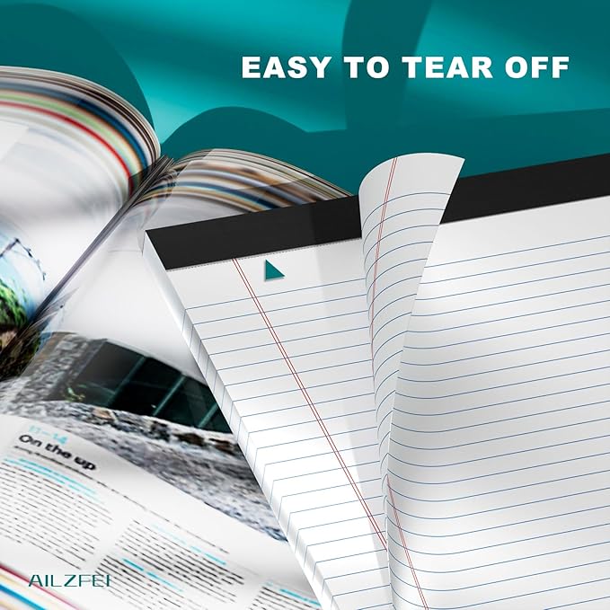 AILZFEI 300 Sheets White Legal Pads 8.5 x 11 Wide Ruled 6 Pack Notebook Paper Note Pad 50 Sheets per Notepad Perforated Writing Pad Study Back 8x11 Pads of Paper