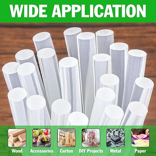 150 PCS Hot Glue Sticks, Full Size 8" Long x 0.43" Diameter Glue Sticks for Glue Gun, Widely Used in Wood, Metal, Glass, Plastic, Floral, Fabric, and More