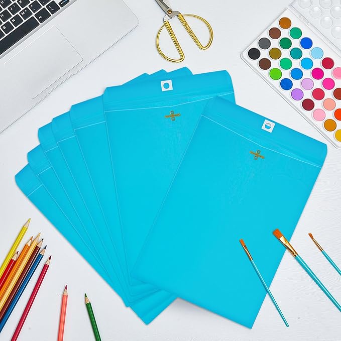 Geyee 100 Pcs Clasp Manilla Envelopes 6 x 9 Inch Gummed Colored Envelopes for Storing or Mailing for Home Office Business Supplies(Blue)