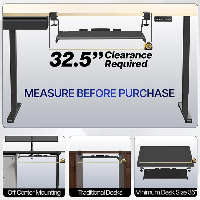 VIVO Large Height Adjustable Under Desk Keyboard Tray, C-clamp Mount System, 27(33 Including Clamps) x 11 inch Slide-Out Platform Computer Drawer for Typing, Black, MOUNT-KB05HB