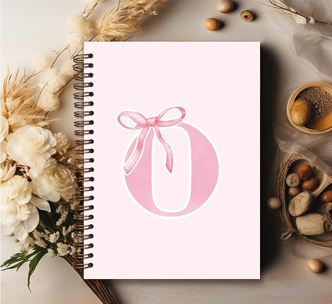 Coquette Trendy Preppy Pink Bow Spiral Notebook,Initial O Journal Personalized Teen Girl Gifts,Monogrammed Gifts for Women Teen Girl,College Ruled Hardcover Spiral Notebook 5.5 x 8.3