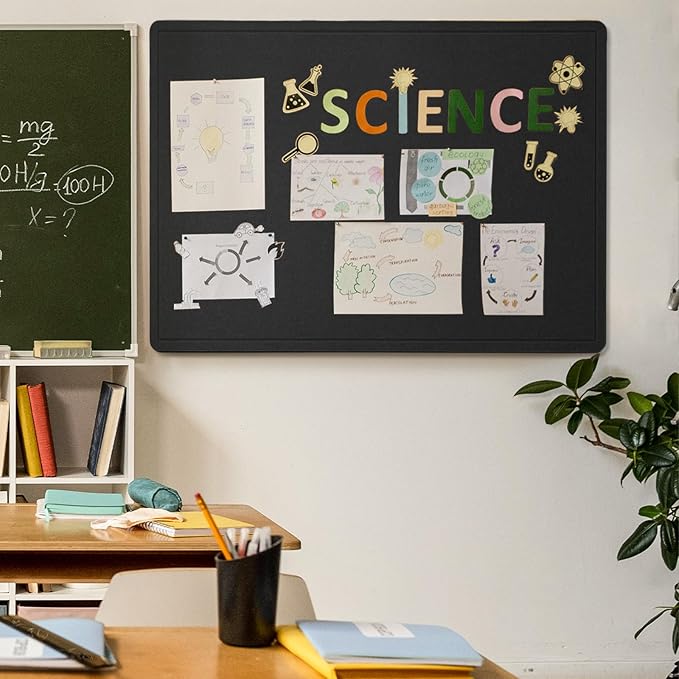 Large Bulletin Board - 48 x 36 Inches, Decorative Felt Pin Board for Wall - 4' x 3' Foldable Photo Display Board with Self-Adhesive Tape, Includes 20 Push Pins - Black