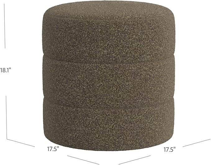 HomePop Upholstered Round Ottoman Home Décor|Foot Rest Ottoman - Dark Brown Boucle