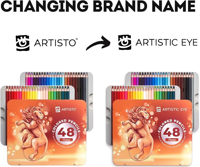 ARTISTIC EYE Premium Colored Pencils | Set of 48, Quality 3.8mm Soft Core Leads, Rich & Vibrant Colors, Blendable, Perfect for Beginner & Advanced Artists