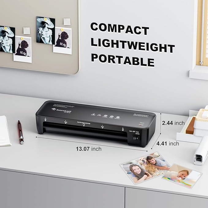 Bonsaii Laminator, 9 Inch Thermal Laminator Machine with Never Jam Technology for Doc/Posters/Photo, Personal Laminating Machine Simple Convenient for Home, Office and School Black