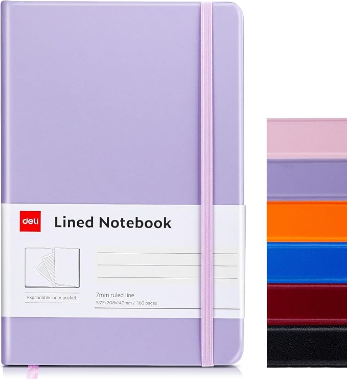 deli A5 Lined Journal Notebook, 160 Pages Hardcover Writing Notebook, 5.5"x8.2" College Ruled Notebook for Office, School, Work Notes (Purple)