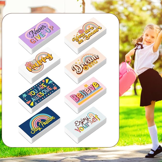 100 Pcs Inspirational Pencil Erasers Bulk for Kids Fun Motivational Eraser School Supplies Back to School Office Supplies for Classroom Office Teacher Artists (Boho)